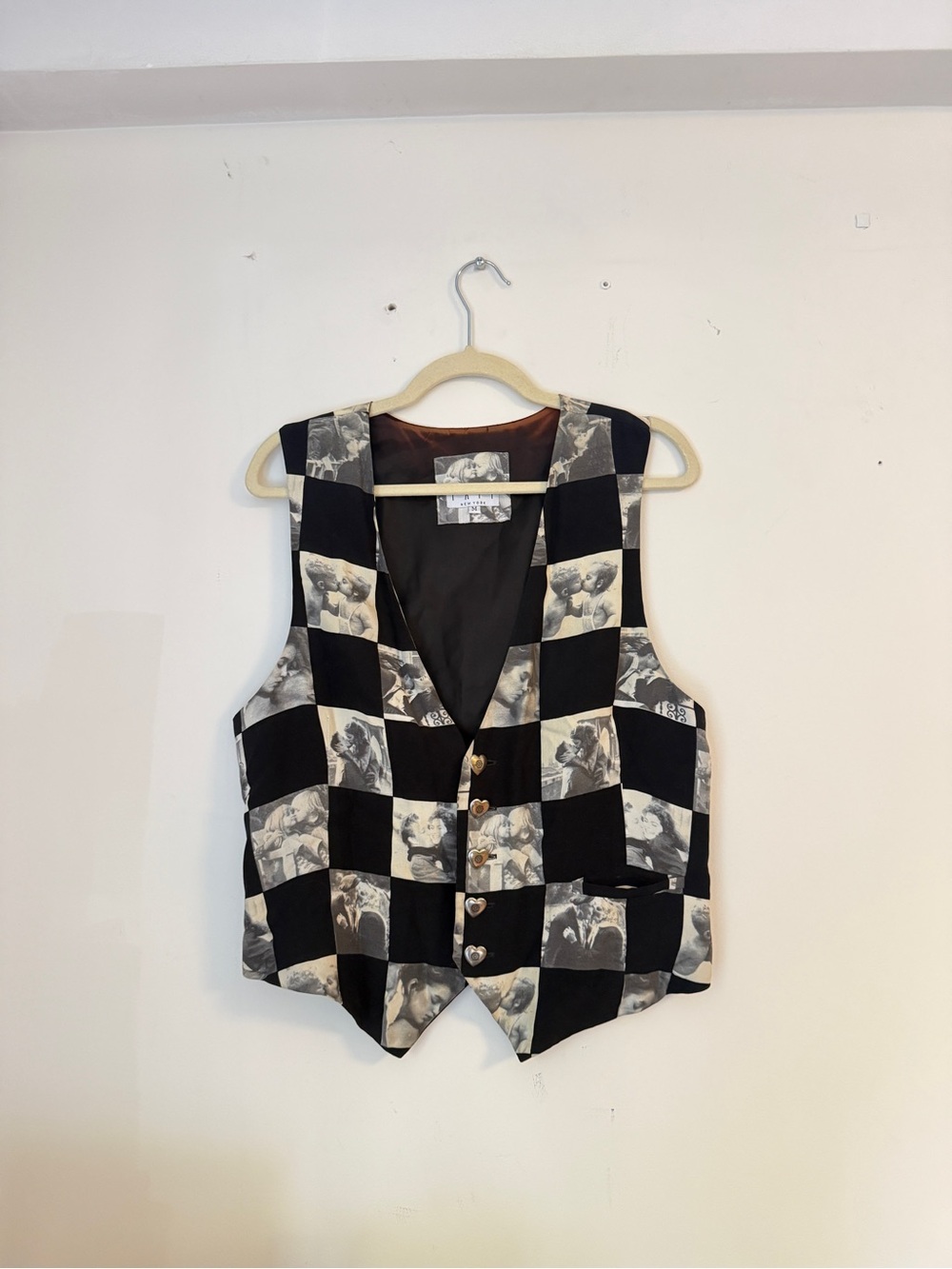 Black & Cream Checkerboard Graphic Vest